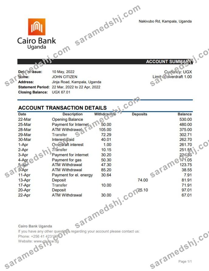 Uganda Cairo bank statement